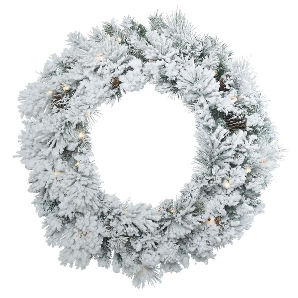 Vickerman 30 in. Flocked Ashton Wreath with 50 Clear Dura Light - B160331