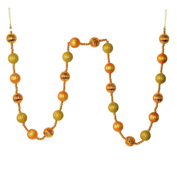 Vickerman 6 ft. Antique Gold Stripe Ball Garland, 32PK - M183530
