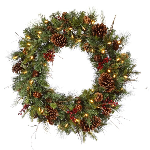 Vickerman 30 in. Cibola Mixed Berry Artificial Christmas Wreath with 50 Warm White LED Light, 6PK - G118731LED