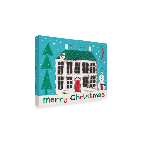 Trademark Fine Art Michael Mullan 'Jolly Holiday Home On Blue Merry Christmas' Canvas Art, 14x19 - WAP09146-C1419GG