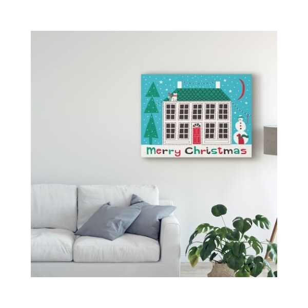 Trademark Fine Art Michael Mullan 'Jolly Holiday Home On Blue Merry Christmas' Canvas Art, 14x19 - WAP09146-C1419GG