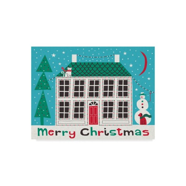 Trademark Fine Art Michael Mullan 'Jolly Holiday Home On Blue Merry Christmas' Canvas Art, 14x19 - WAP09146-C1419GG
