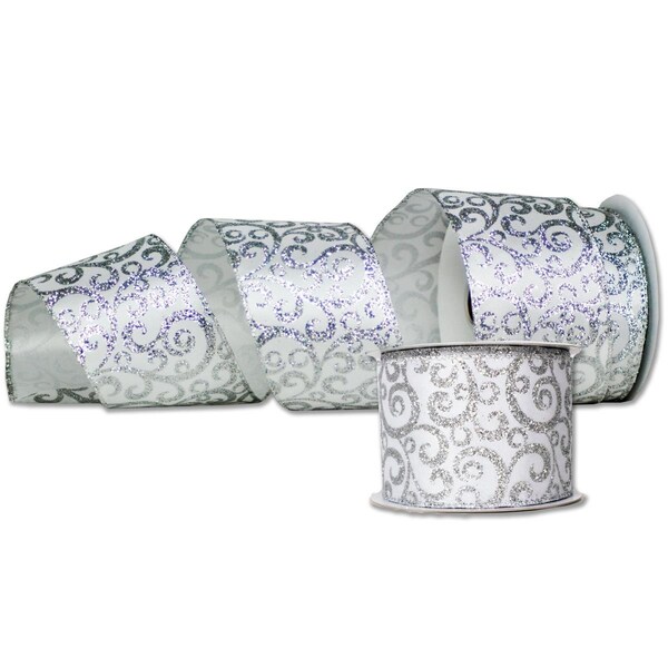 Queens Of Christmas 2.5 in. Wide 10 yards Ribbons, White, 2PK - RBN-19426-WH-2PK