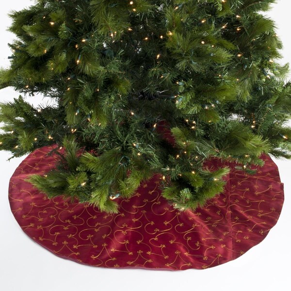 Tistheseason 52 in. Ari Embroidered Tree Skirt, Burgundy - TI3747476