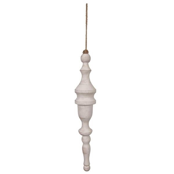 Vickerman 15 in. White Washed Turned Wood Finial Ornament - JE222316