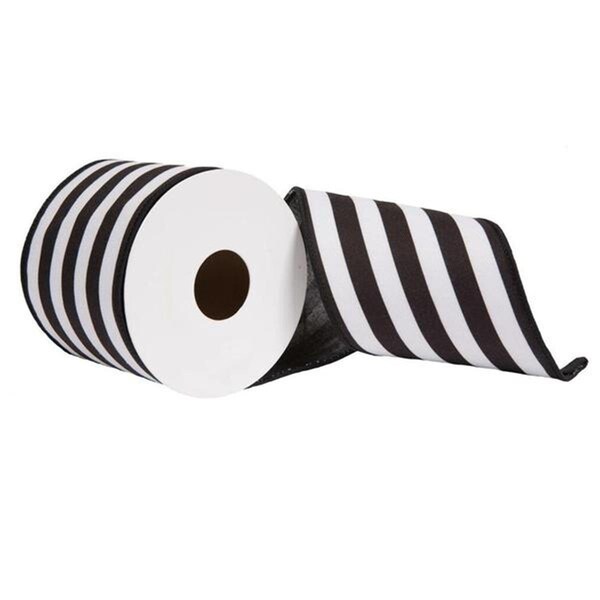 Vickerman 2.5 in. x 10 Yard Black Horizontal Printed Stripe Sheldon Belver Double Ribbon - QR221052