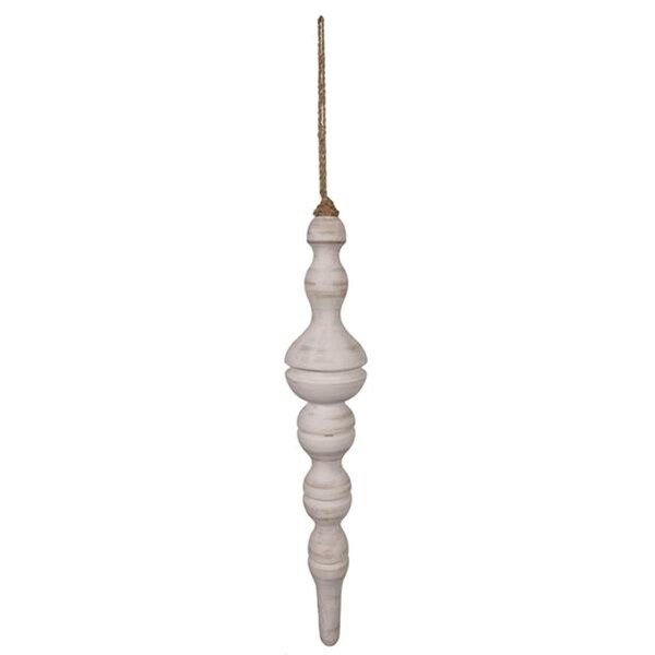 Vickerman 15 in. White Washed Turned Wood Finial Ornament - JE222318