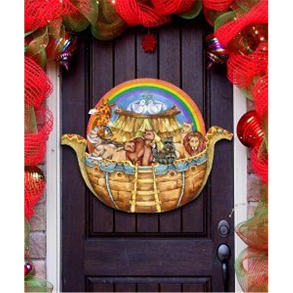 Gloriousgifts 8114050 Noah Ark Wooden Christmas Ornament Set of 2 - GL1767637