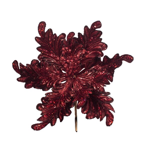 Vickerman 17 in. Burgundy Pearl Glitter Poinsettia Spray with 14 in. Flower Head, 3 per Bag, 32PK - OF180105