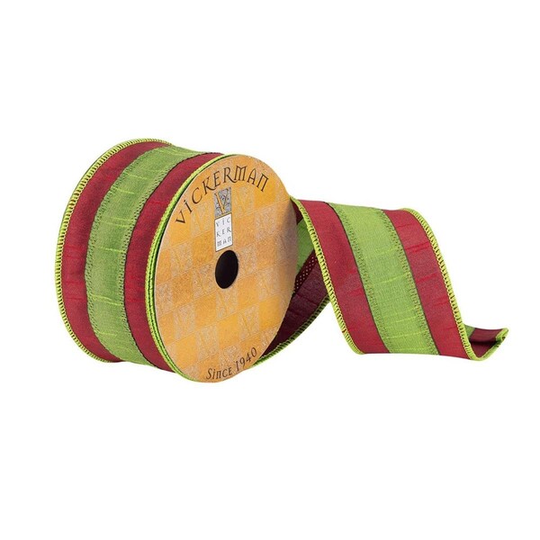 Vickerman 2.5 in. x 10 Yards Red & Green Striped Dupioni Ribbon, 72PK - Q180785