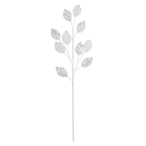 Vickerman 20 in. White Glitter Plum Leaf Spray, 3 per Bag, 96PK - OF180701