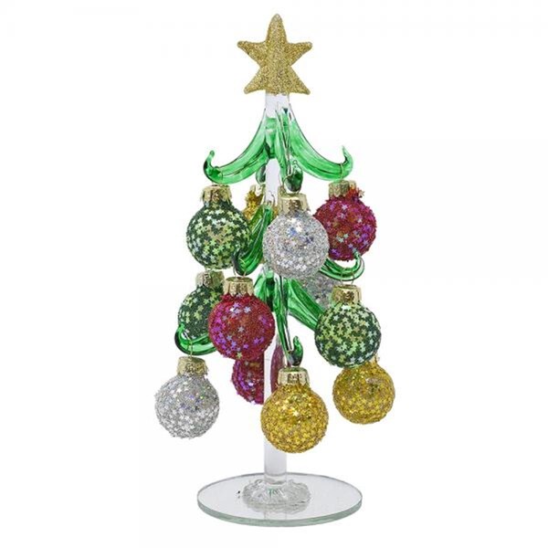 Ls Arts 8 in. Tree with Glitter & Star Sequin Ornaments - XM-2047