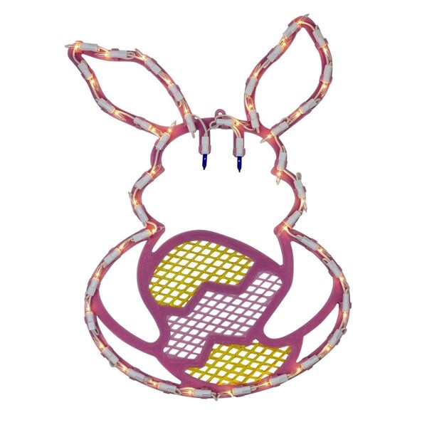 Go-Go 16.5 in. Lighted Pink Bunny with Easter Egg Window Silhouette Decoration - GO1769185