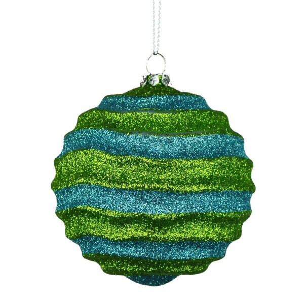 Queens Of Christmas 80 mm Stripe Waves Lime Green & Teal Ball Ornament - ORN-BALL-80-TROP