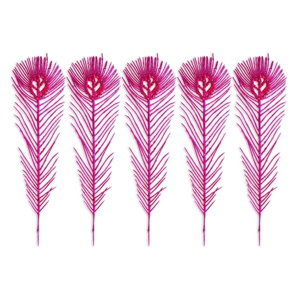 Queens Of Christmas 12 in. Glittered Peacock Feather Pick for Christmas Decoration, Pink, 5PK - PCKA12-TF-PI-5PK