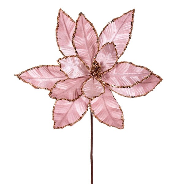 Vickerman 24 in. Velvet Sequin Trim Poinsettia Spray, Pink, 3PK - RG221379