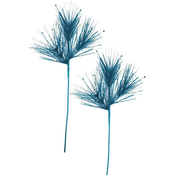 Queens Of Christmas 25 in. Glittered Spray Branch Pick for Christmas Decoration, Aqua, 2PK - PCKA25-SPRY-AQ-2PK
