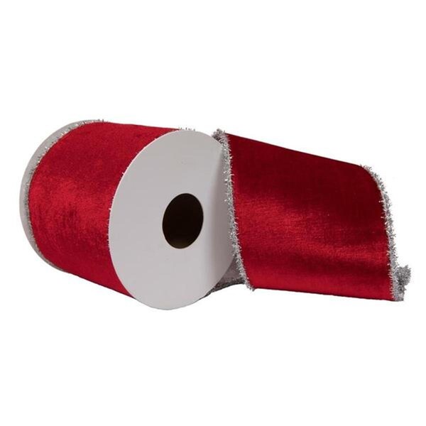 Vickerman 4 in. x 5 Yard Red Viscose Velvet Double Fused Ribbon - QR222037