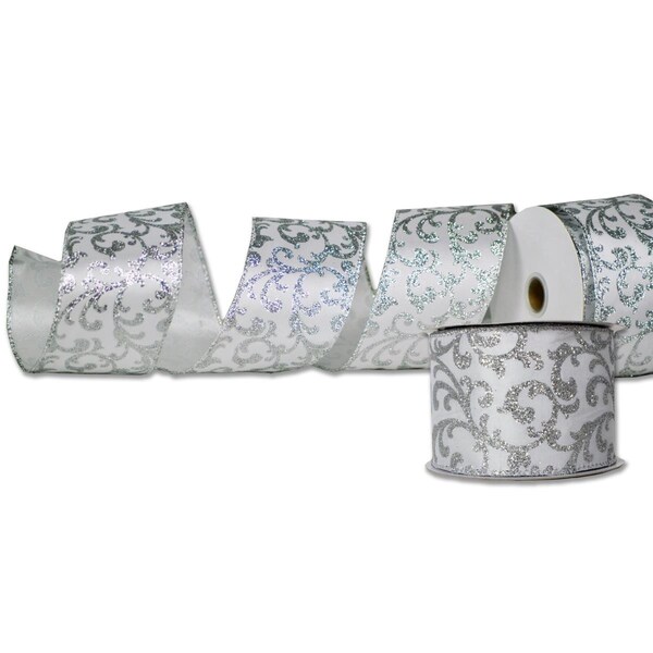 Queens Of Christmas 2.5 in. Wide 10 yards Ribbons, White, 2PK - RBN-19311-WH-2PK