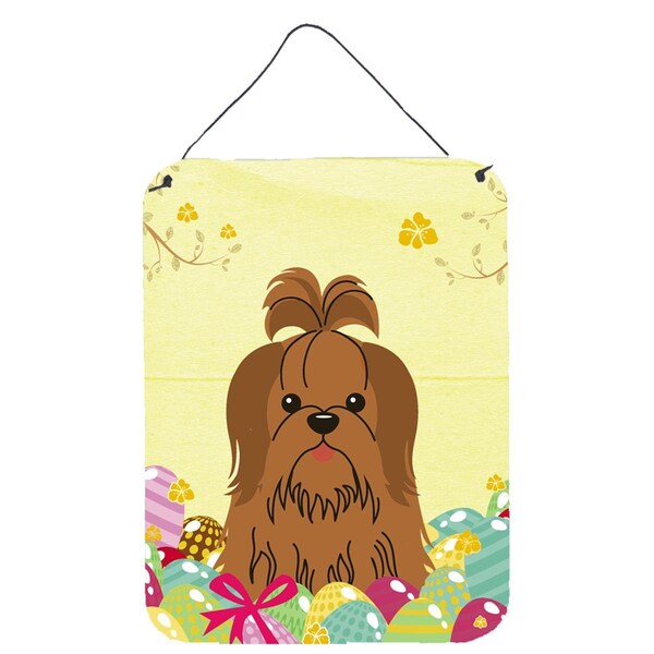 Carolines Treasures Easter Eggs Shih Tzu Silver Chocolate Wall or Door Hanging Prints - BB6086DS1216