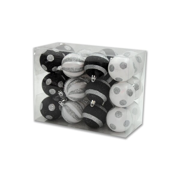 Queens Of Christmas Line Ornament Ball White Silver & Black, 24PK - ORNPK-LD-BUF-24