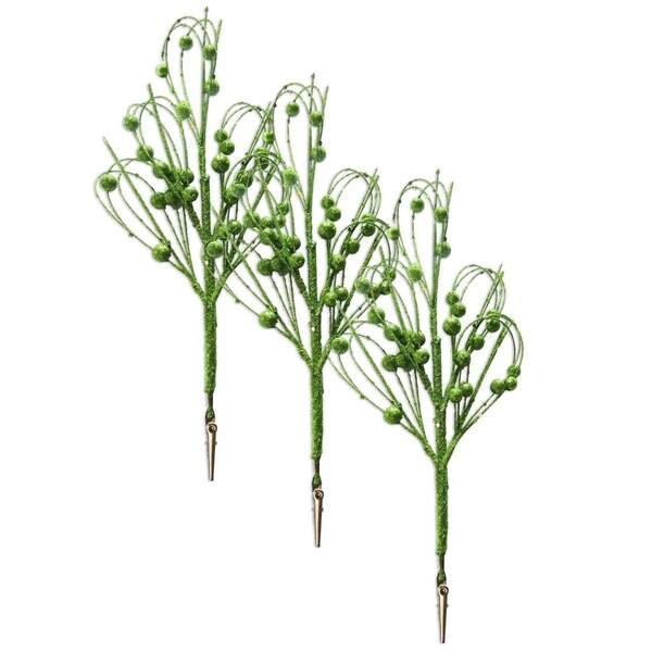Queens Of Christmas 12 in. Glittered Peacock Feather Pick for Christmas Decoration, Lime Green, 3PK - PCKA12-PFT-LG-3PK