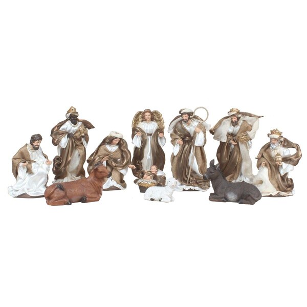 Queens Of Christmas 12 in. Fabric Nativity Set, Brown - 11 Piece - QC-NAT-FB-12-BR