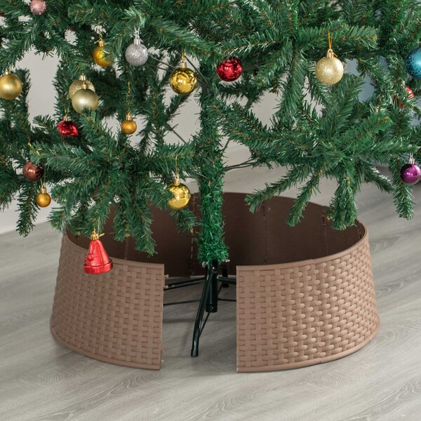 Gardenised Large Rattan Collar Tree Skirt - Brown - QI003957.BR
