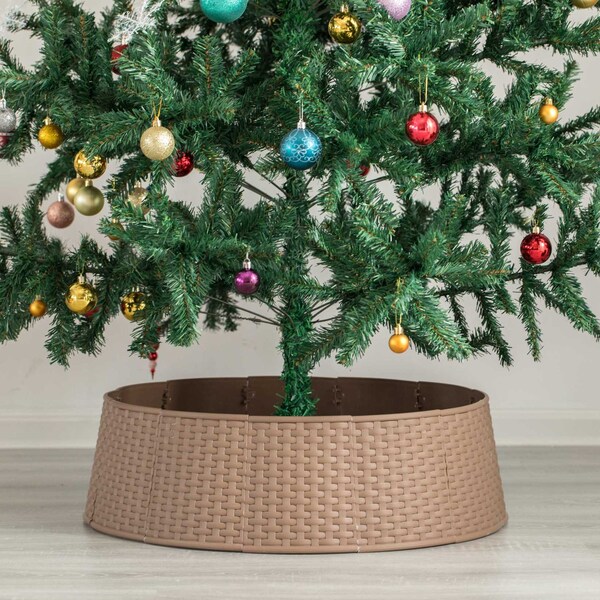 Gardenised Large Rattan Collar Tree Skirt - Brown - QI003957.BR