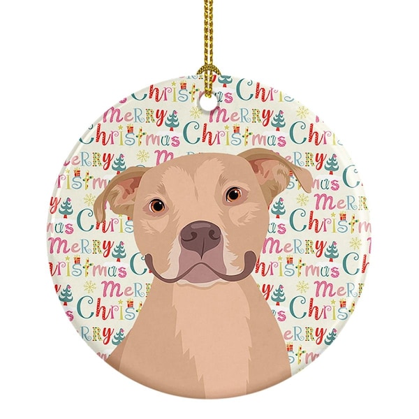 Carolines Treasures 2.8 x 2.8 in. Unisex Pit Bull Fawn No.1 Christmas Ceramic Ornament - WDK2216CO1