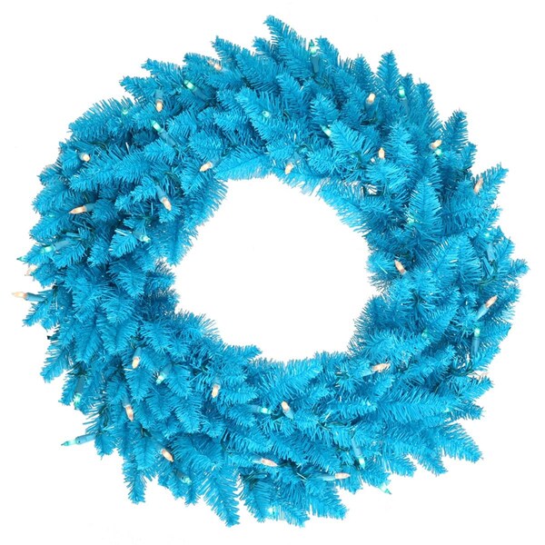 Vickerman Sky Blue Dural-Lit Wreath with Sky Blue LED Lights, 36 in. - K164337LED