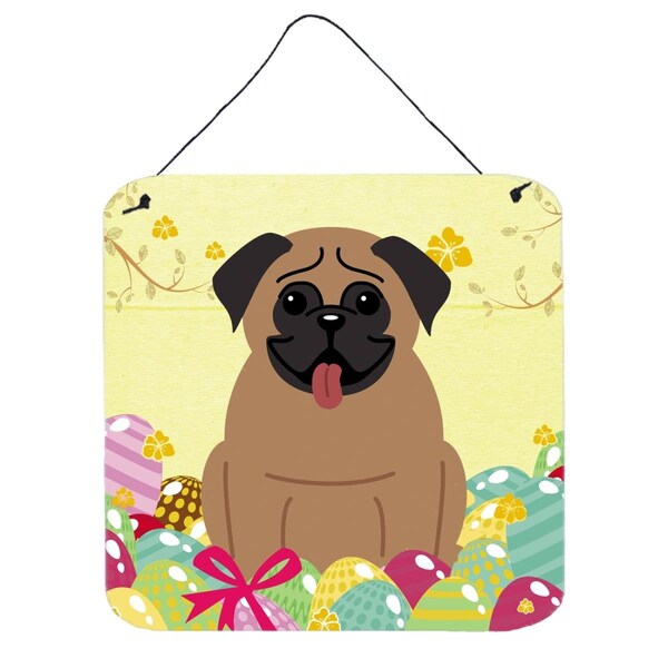 Carolines Treasures Easter Eggs Pug Brown Wall or Door Hanging Prints - BB6005DS66
