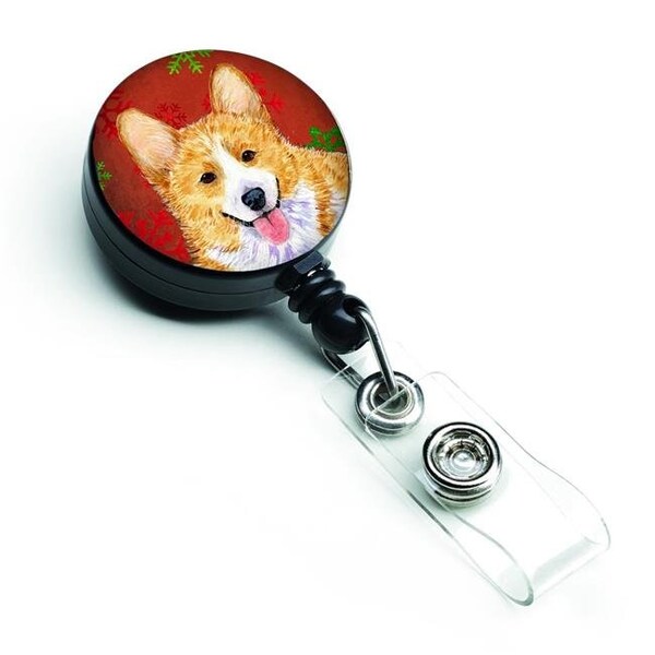 Carolines Treasures Carolines Treasures SS4693BR Corgi Red & Green Snowflakes Holiday Christmas Retractable Badge Reel - SS4693BR