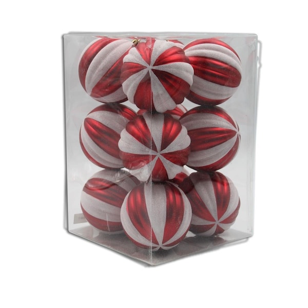 Queens Of Christmas Ball Ornaments Red & White, 12PK - ORNPK-STRPB-CDY-12
