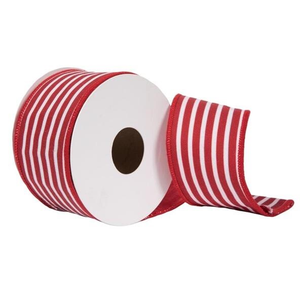 Vickerman 2.5 in. x 10 Yard Red Horizontal Red Stripe Print on Bovet Lining Ribbon - QR221150