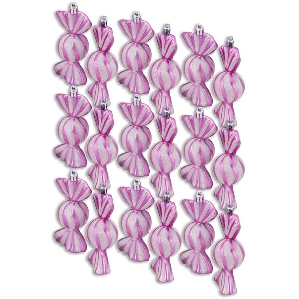 Queens Of Christmas 4 in. Pink Candy Ornament with White Glitter, Pack of 18, 18PK - ORN-18PK-CDY-PI