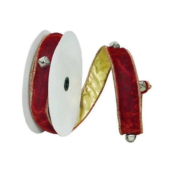 Vickerman 1.5 in. x 10 Yard Red Jingle Bells Wired Edge Christmas Ribbon - Q221515