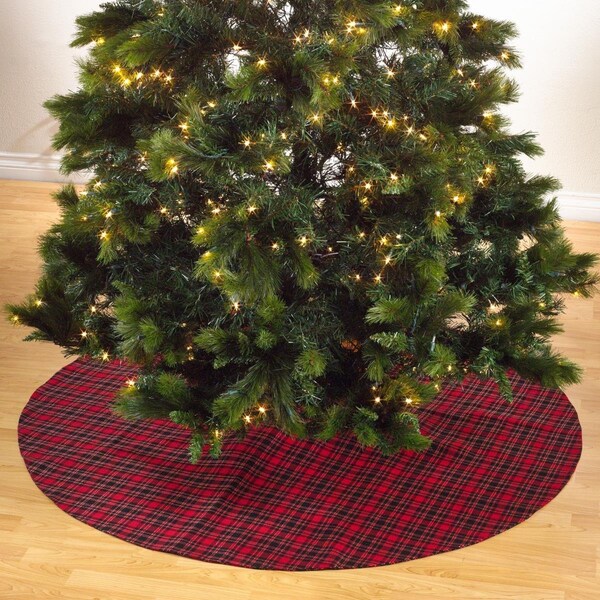 Tistheseason Plaid Design Christmas Tree Skirt - Red - 72 x 72 x 0.25 in. - TI3203190