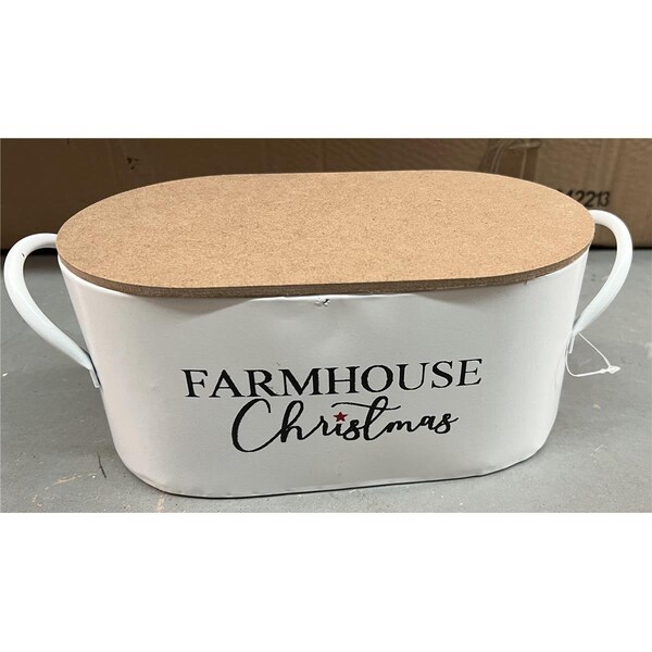 Mdr Trading Farmhouse Christmas White Metal with Lid Bucket - AP-CTF720VSC