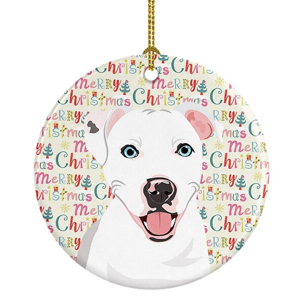 Carolines Treasures 2.8 x 2.8 in. Unisex Pit Bull White No.1 Christmas Ceramic Ornament - WDK2221CO1