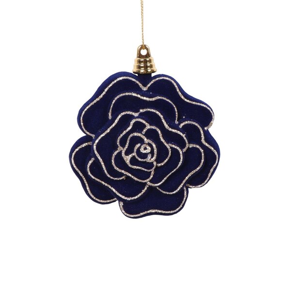 Vickerman 4 in. Flower Ornament, Midnight Blue - 4 per Bag - MT229331