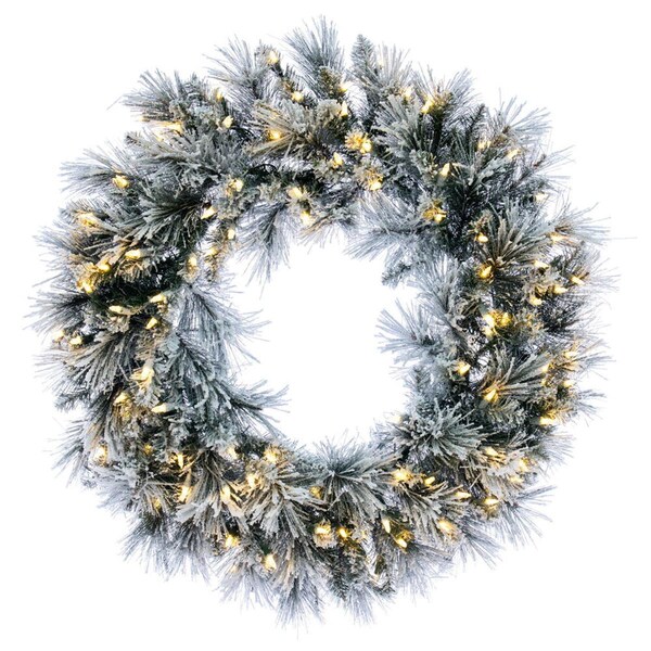 Vickerman 30 in. Flocked Jackson DuraLit 100 Warm White Wreath, Green & White - G225731LED