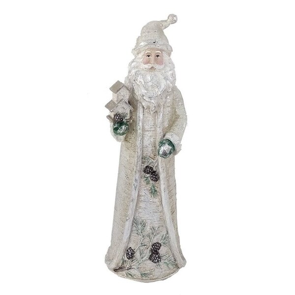 Santas Forest Santa Figurine, 16.5 in H, Birch Santa Figurine, Resin, Gray - 89945