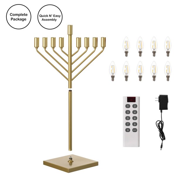 Vintiquewise Chabad Style Gold Finish Hanukkah Menorah for Entryway, Living Room, Office, and Kitchen with LED - QI004693.GD
