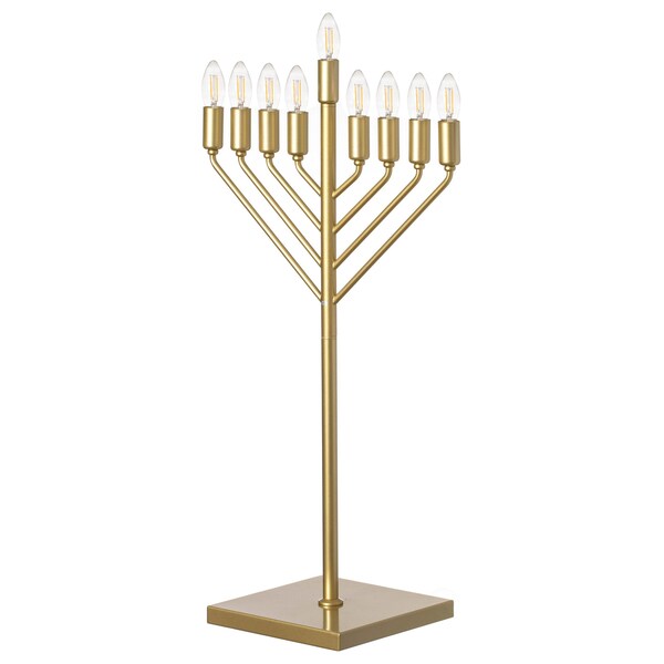 Vintiquewise Chabad Style Gold Finish Hanukkah Menorah for Entryway, Living Room, Office, and Kitchen with LED - QI004693.GD
