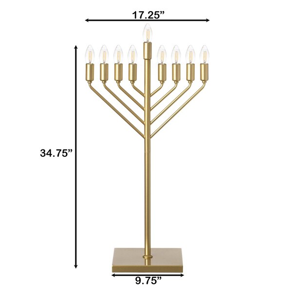 Vintiquewise Chabad Style Gold Finish Hanukkah Menorah for Entryway, Living Room, Office, and Kitchen with LED - QI004693.GD