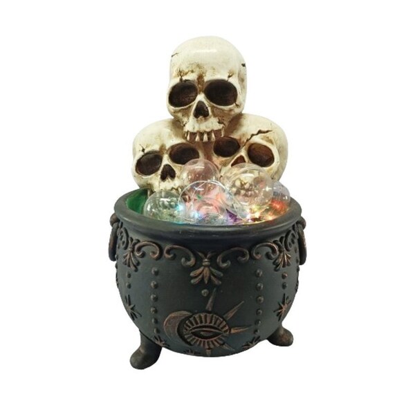 Santas Forest LED Calderon with Skulls, 12-1/2 in H, Plastic/Resin, Black, Internal Light, Indoor - 89928