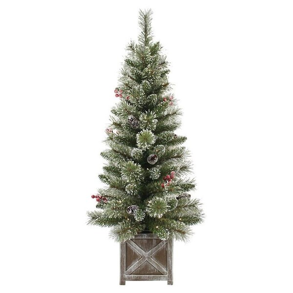 Puleo Asia Ltd Pre-Lit Snowy Dakota Pine Tree, 106 Tips, B/O, 4 ft - 333-4464-ST40LW
