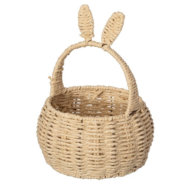 Wickerwise Hand-Woven Easter Bunny Ear Basket with Handle - Multi-Purpose Paper Rope Wicker Basket for - QI004723.N
