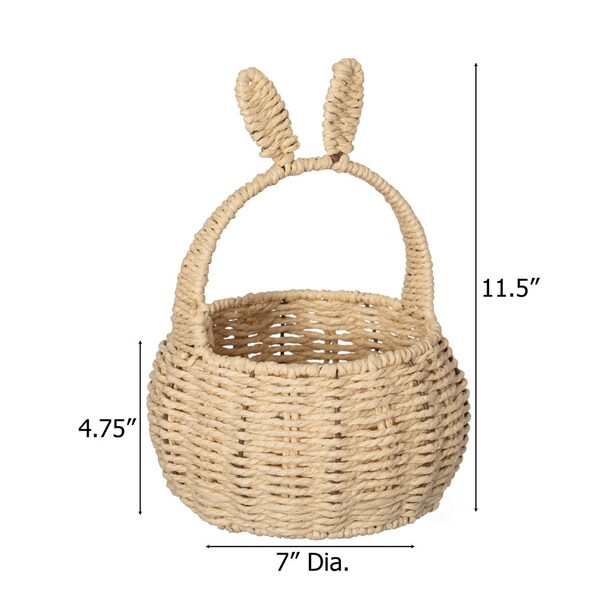Wickerwise Hand-Woven Easter Bunny Ear Basket with Handle - Multi-Purpose Paper Rope Wicker Basket for - QI004723.N